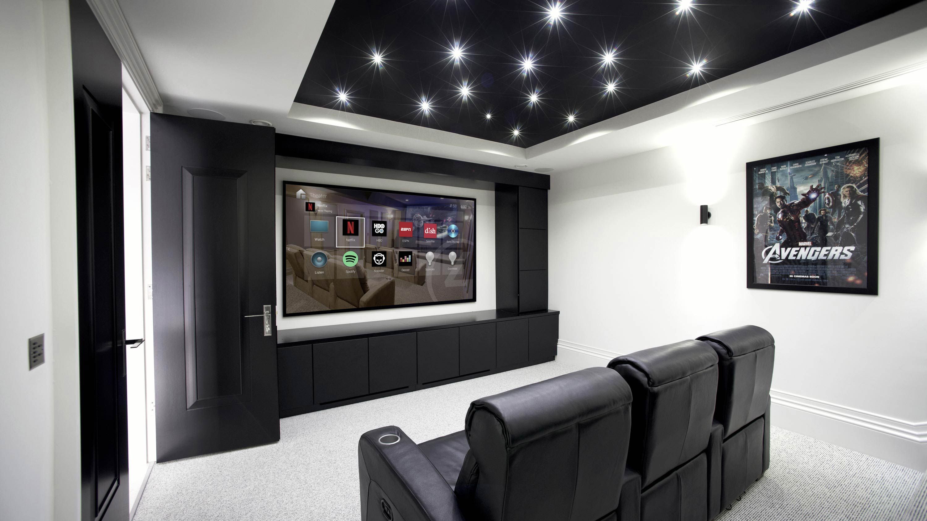 custom home theater hinsdale, smart home automation, indoor automation, lighting, motorized shading, theater, screens 
